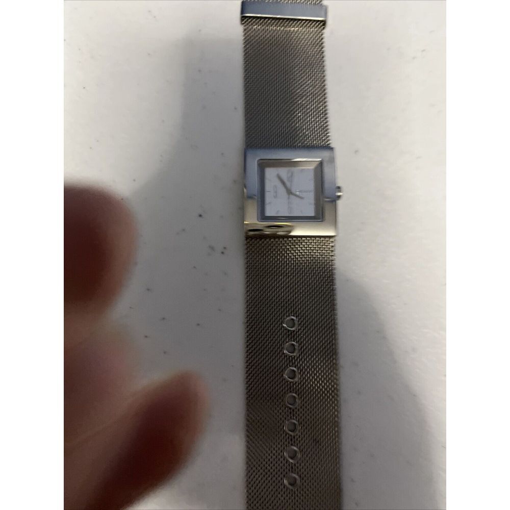 DKNY Watch Women Silver Tone Square Mesh Band Stainless NEED New BATTERY